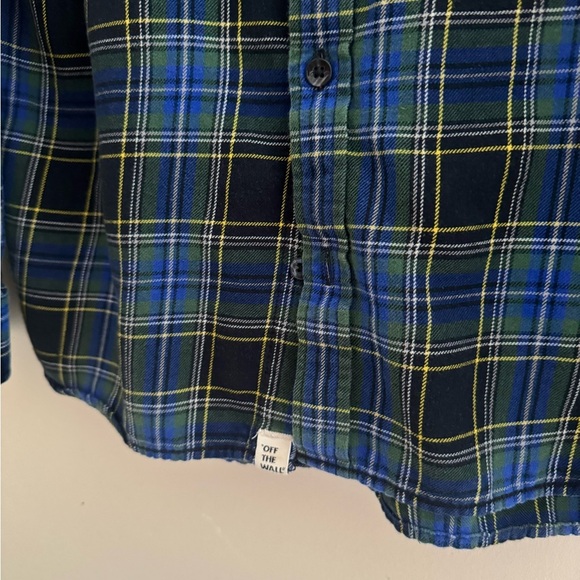Vans Men’s Button Down Plaid Flannel Shirt Size Large Blue Green Yellow Cotton - Picture 3 of 5